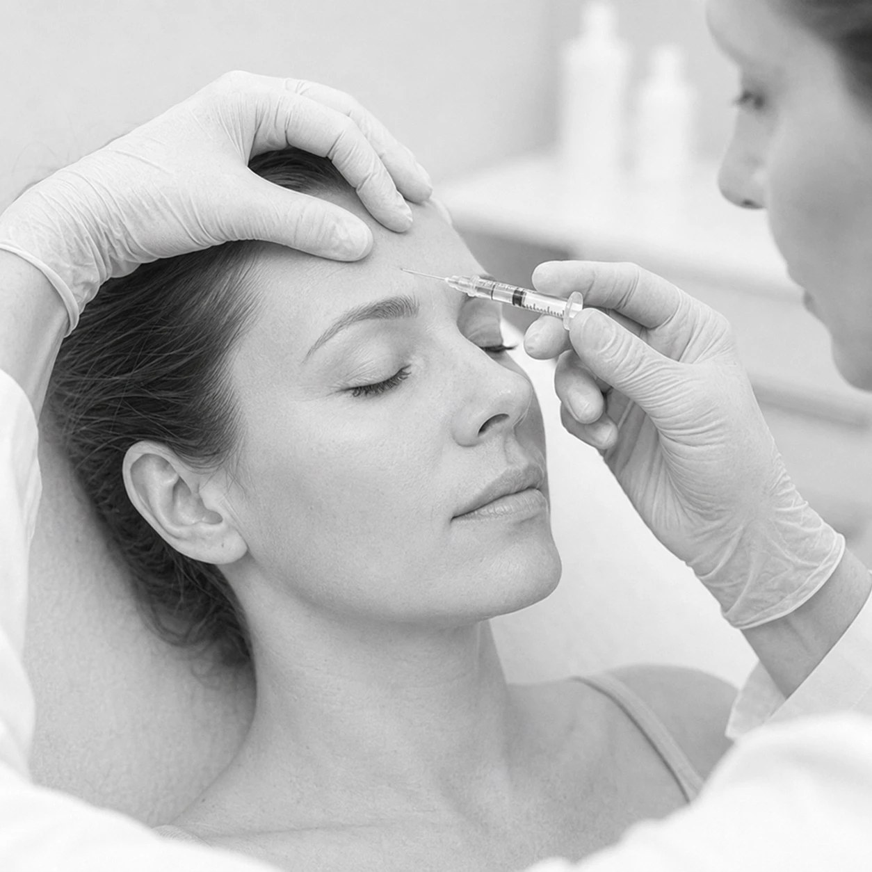 Botox-Behandlung der Zornesfalte mit feiner Injektionsnadel